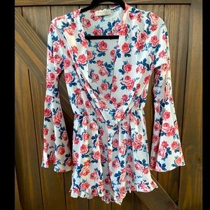 Long bell sleeve floral romper